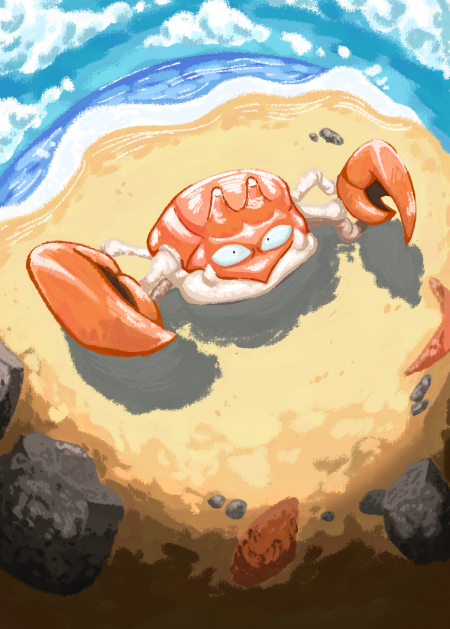 an illustration of the Pokemon Krabby at the beach